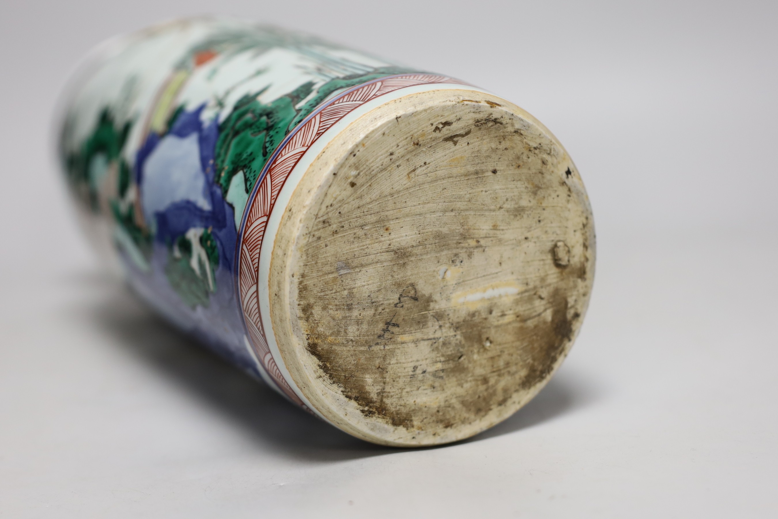 A 17th century Chinese transitional wucai vase (a.f), 37cm, unglazed base